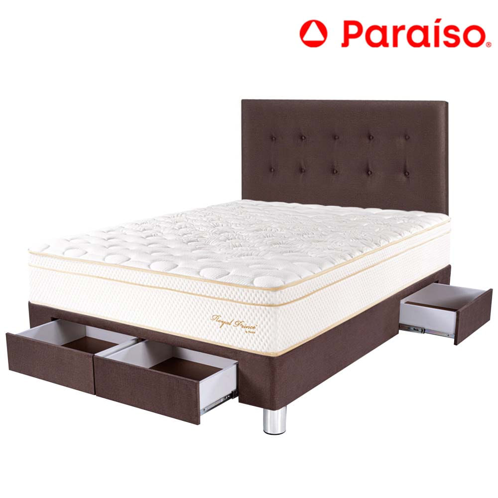 Dormitorio 4 Cajones PARAISO Royal Prince Chocolate 2 Plazas + 2 Almohadas Viscoelásticas
