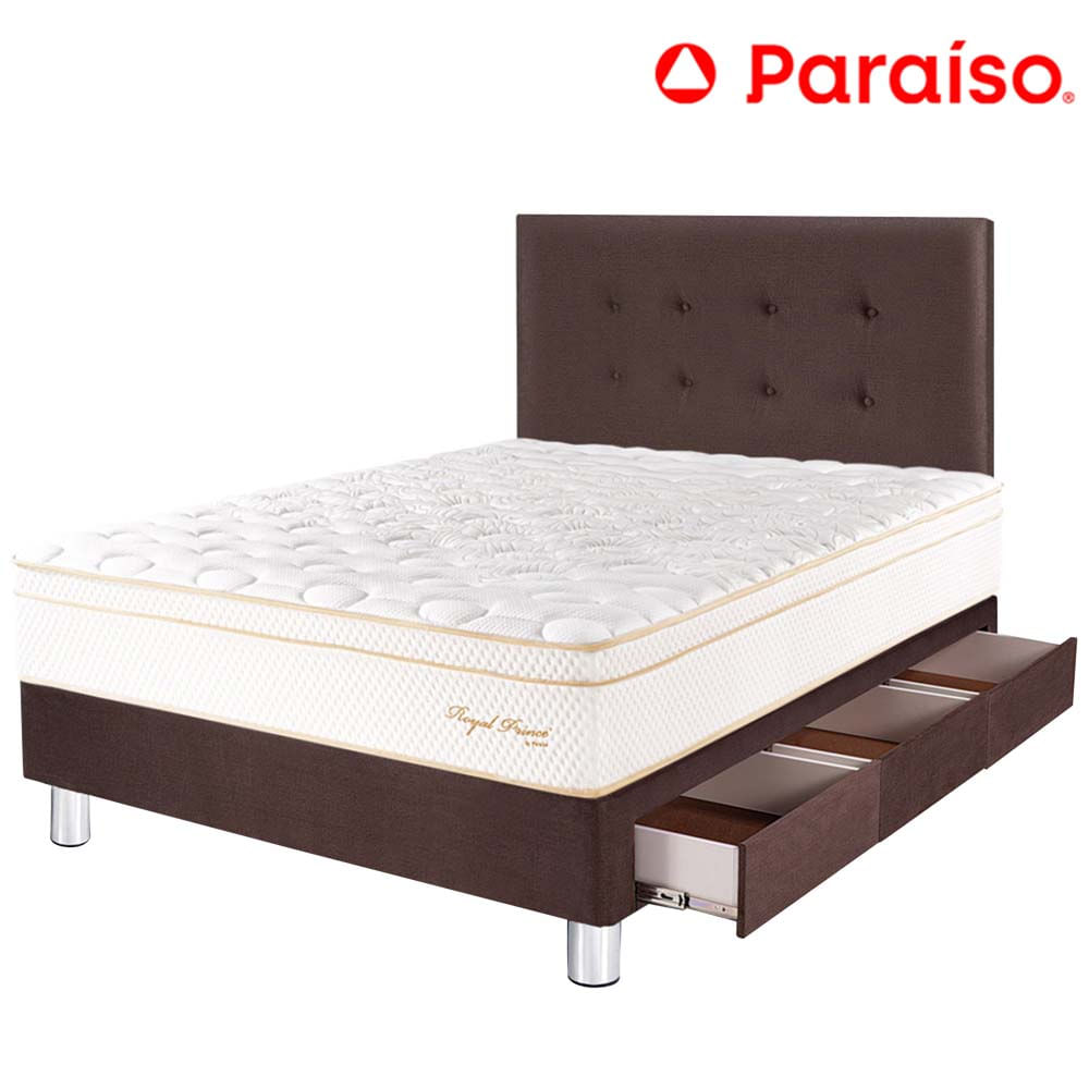 Dormitorio 3 Cajones PARAISO Royal Prince Chocolate 1.5 Plazas + 1 Almohada Viscoelástica