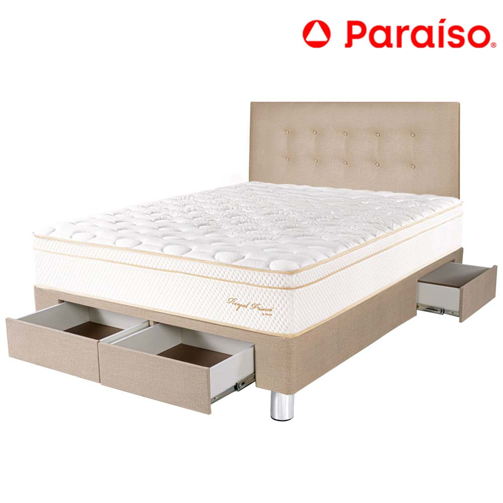 Dormitorio 4 Cajones PARAISO Royal Prince Champagne 2 Plazas + 2 Almohadas Viscoelásticas