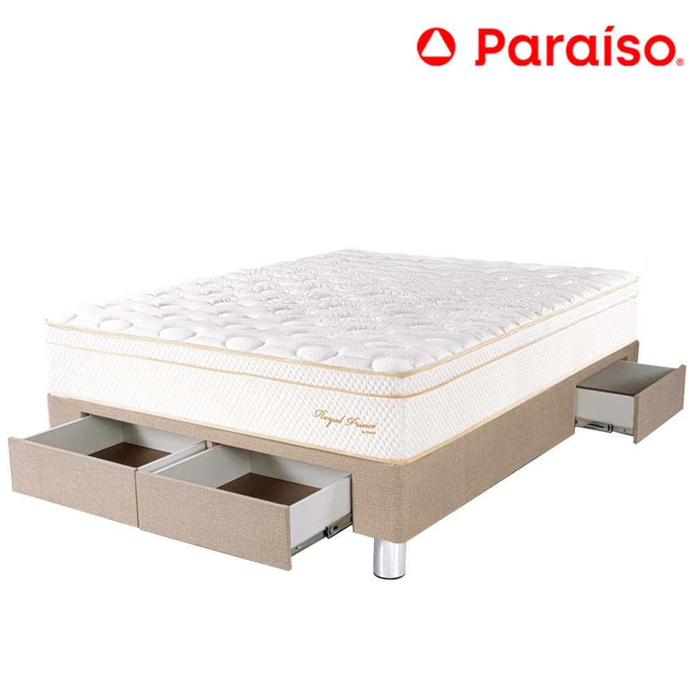 Cama Box Tarima 4 Cajones PARAISO Royal Prince Champagne 2 Plazas + 2 Almohadas Viscoelásticas