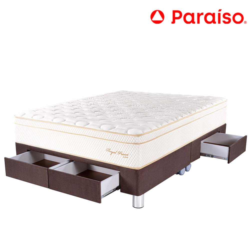 Cama Box Tarima 4 Cajones PARAISO Royal Prince Chocolate Queen + 2 Almohadas Viscoelásticas