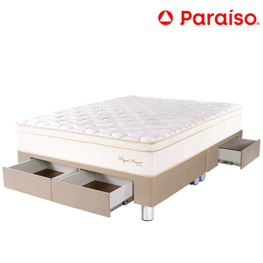 Cama Box Tarima 4 Cajones PARAISO Royal Prince Champagne King + 2 Almohadas Viscoelásticas