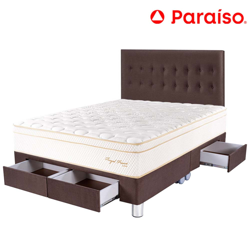 Dormitorio 4 Cajones PARAISO Royal Prince Chocolate King + 2 Almohadas Viscoelásticas