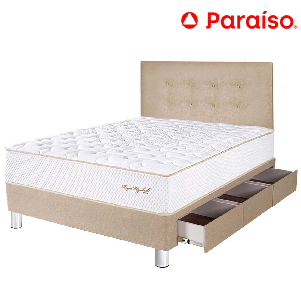 Dormitorio 3 Cajones PARAISO Royal Elizabeth Champagne 1.5 Plazas +1 Almohada Viscoelástica