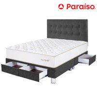 Dormitorio 4 Cajones PARAISO Royal Elizabeth Gris Queen +2 Almohadas Viscoelásticas