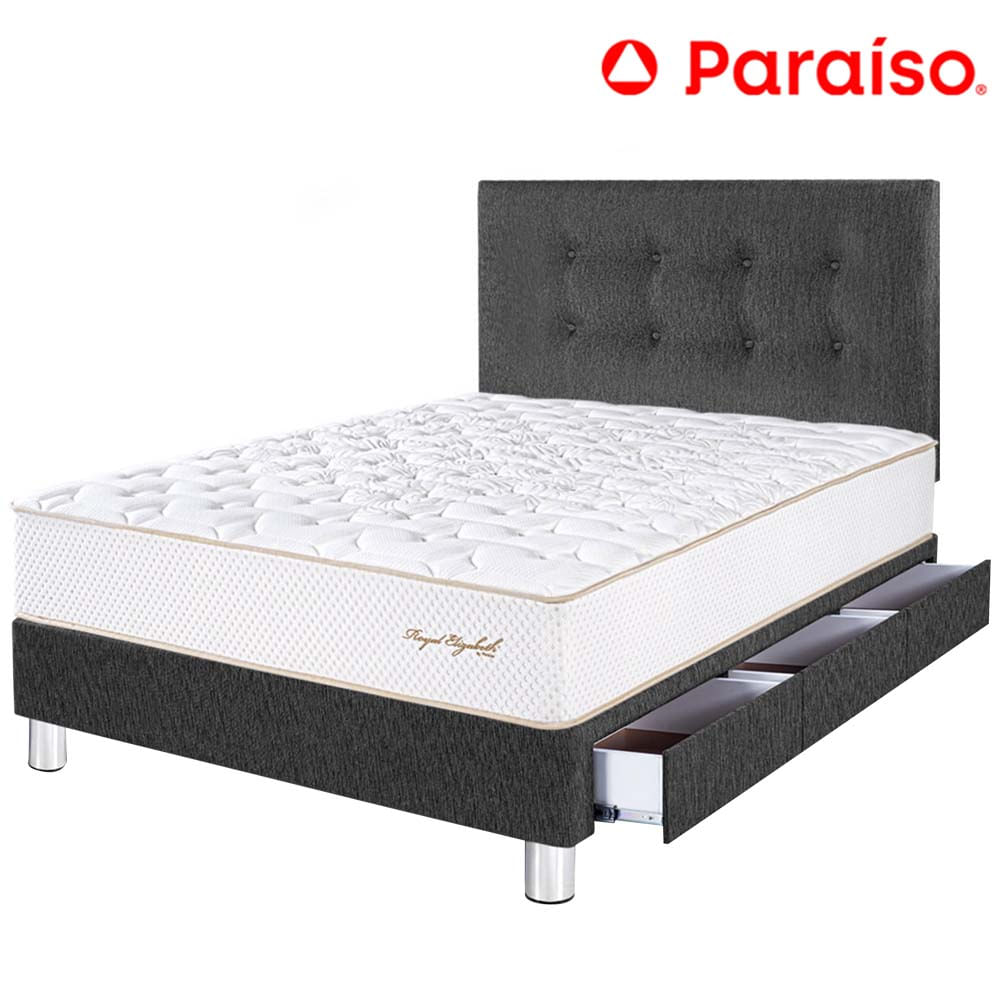 Dormitorio 3 Cajones PARAISO Royal Elizabeth Gris 1.5 Plazas +1 Almohada Viscoelástica