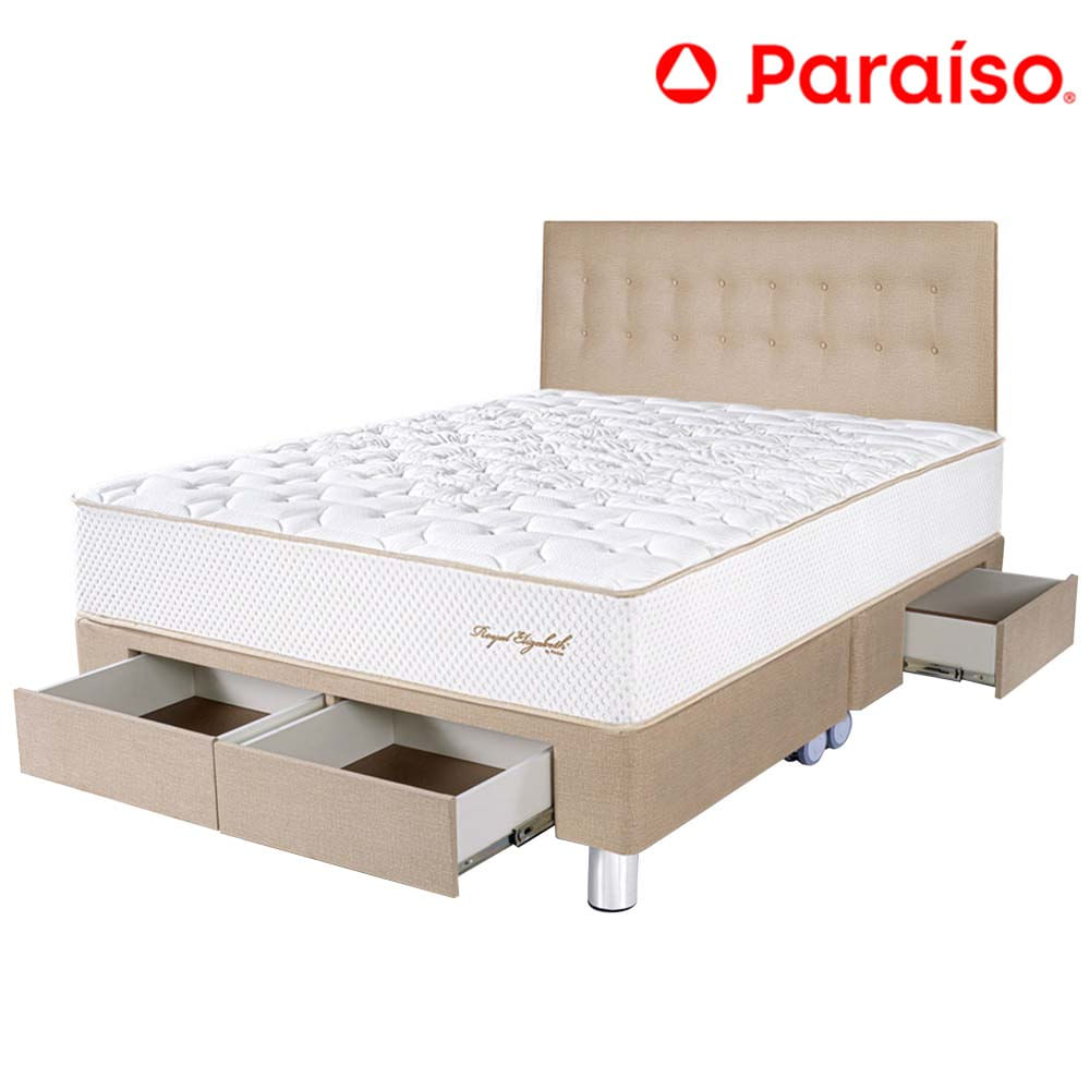 Dormitorio 4 Cajones PARAISO Royal Elizabeth Champagne King +2 Almohadas Viscoelásticas