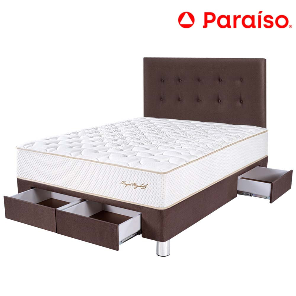 Dormitorio 4 Cajones PARAISO Royal Elizabeth Chocolate 2 Plazas +2 Almohadas Viscoelásticas