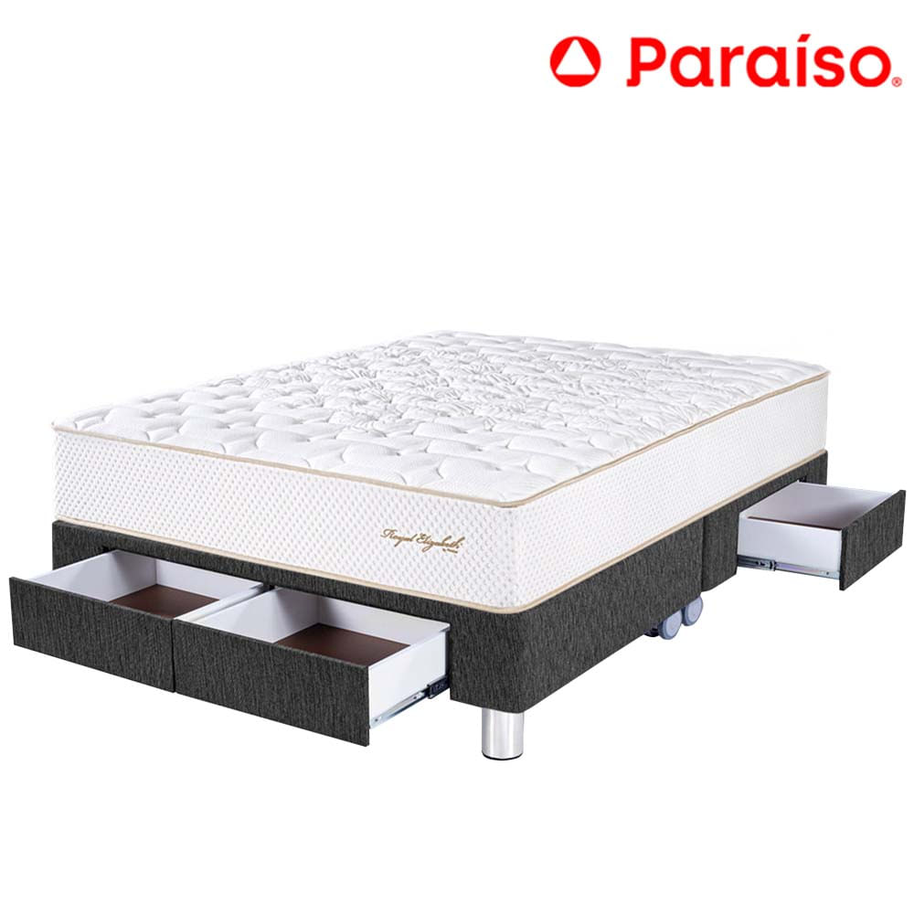Cama Box Tarima 4 Cajones PARAISO Royal Elizabeth Gris King +2 Almohadas Viscoelásticas