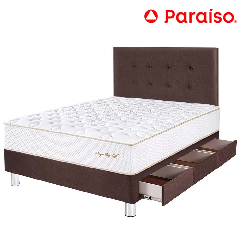 Dormitorio 3 Cajones PARAISO Royal Elizabeth Chocolate 1.5 Plazas +1 Almohada Viscoelástica