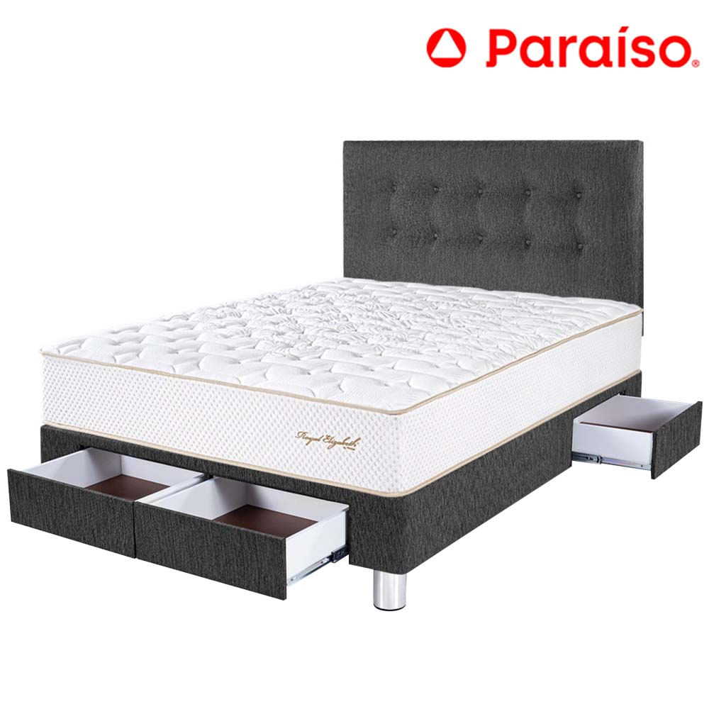 Dormitorio 4 Cajones PARAISO Royal Elizabeth Gris 2 Plazas +2 Almohadas Viscoelásticas