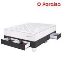 Cama Box Tarima 4 Cajones PARAISO Royal Elizabeth Gris Queen +2 Almohadas Viscoelásticas