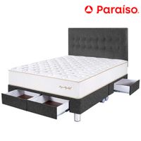 Dormitorio 4 Cajones PARAISO Royal Elizabeth Gris King +2 Almohadas Viscoelásticas