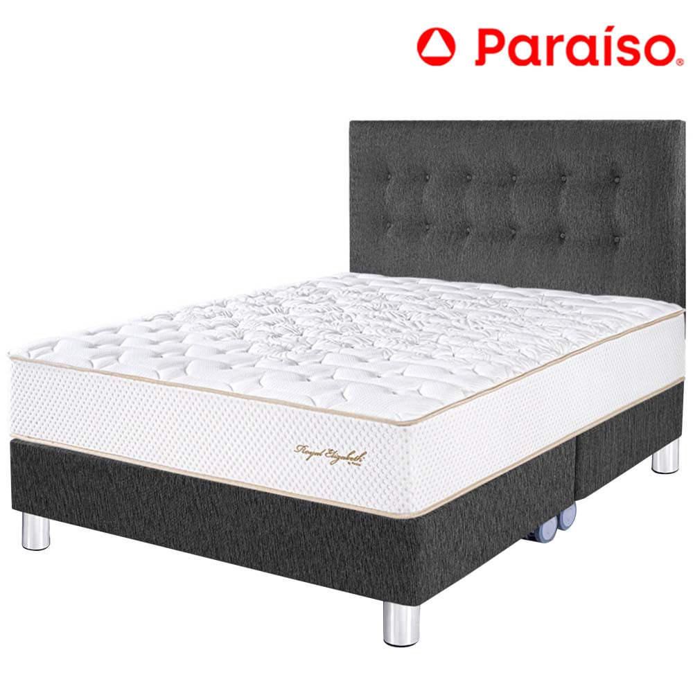 Dormitorio PARAISO Royal Elizabeth Gris Queen +2 Almohadas Viscoelásticas