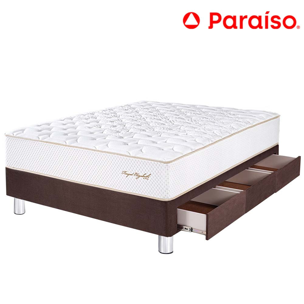 Cama Box Tarima 3 Cajones PARAISO Royal Elizabeth Chocolate 1.5 Plazas +1 Almohada Viscoelástica