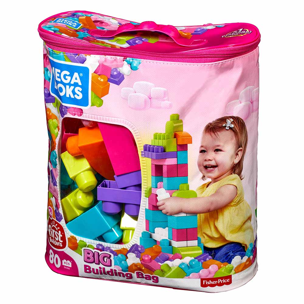 60 piezas Babys Primero Builders Bloques de construcción Mega Bloks Bolsa Rosa Para Armar 
