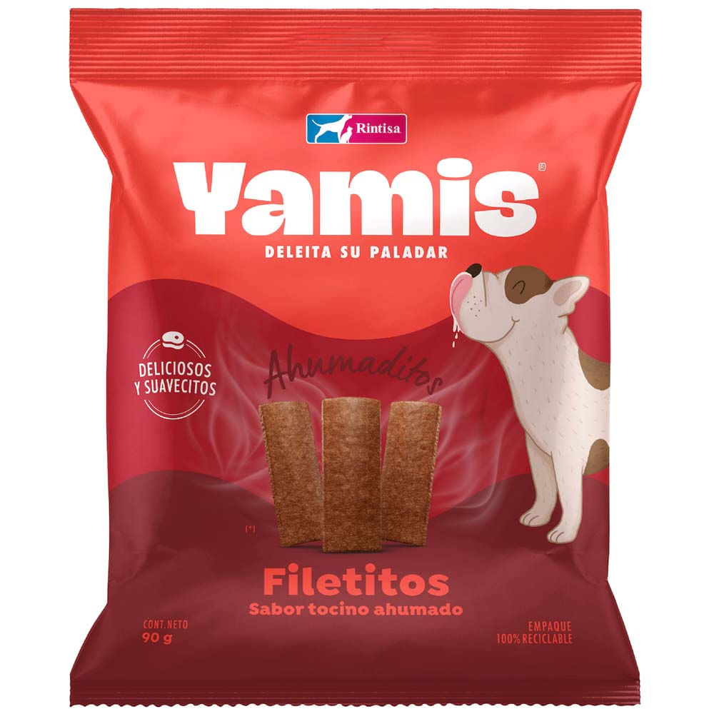 Alimento para Perro YAMIS Snack Adulto Filetitos Sabor Tocino Ahumado Doypack 90g