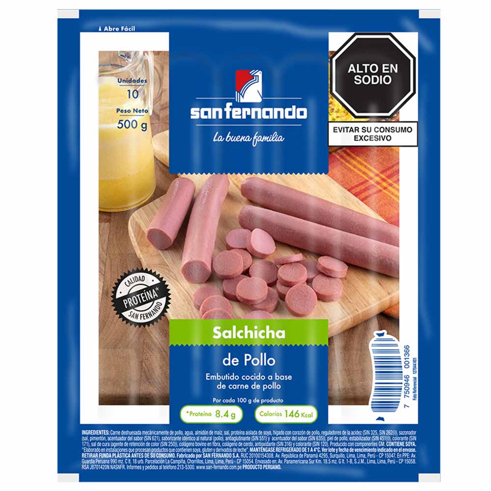 Salchicha de Pollo SAN FERNANDO Paquete 500g