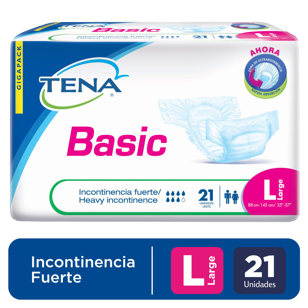 Pa帽ales para Adulto TENA Basic Incontinencia Fuerte Talla L Paquete 21un - Supermercado incontinencia pa馻les para adultos