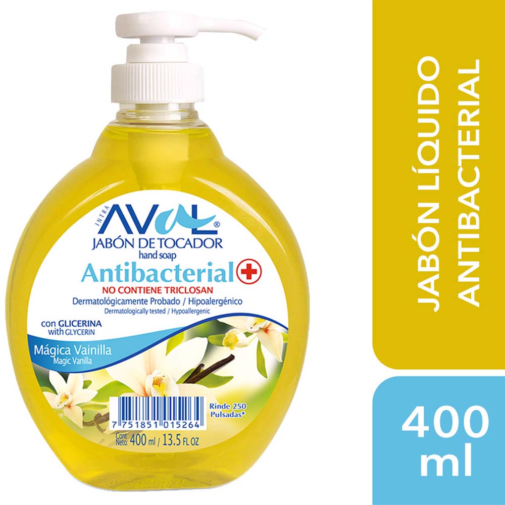 Jabón Líquido Antibacterial AVAL Mágica Vainilla Frasco 400ml