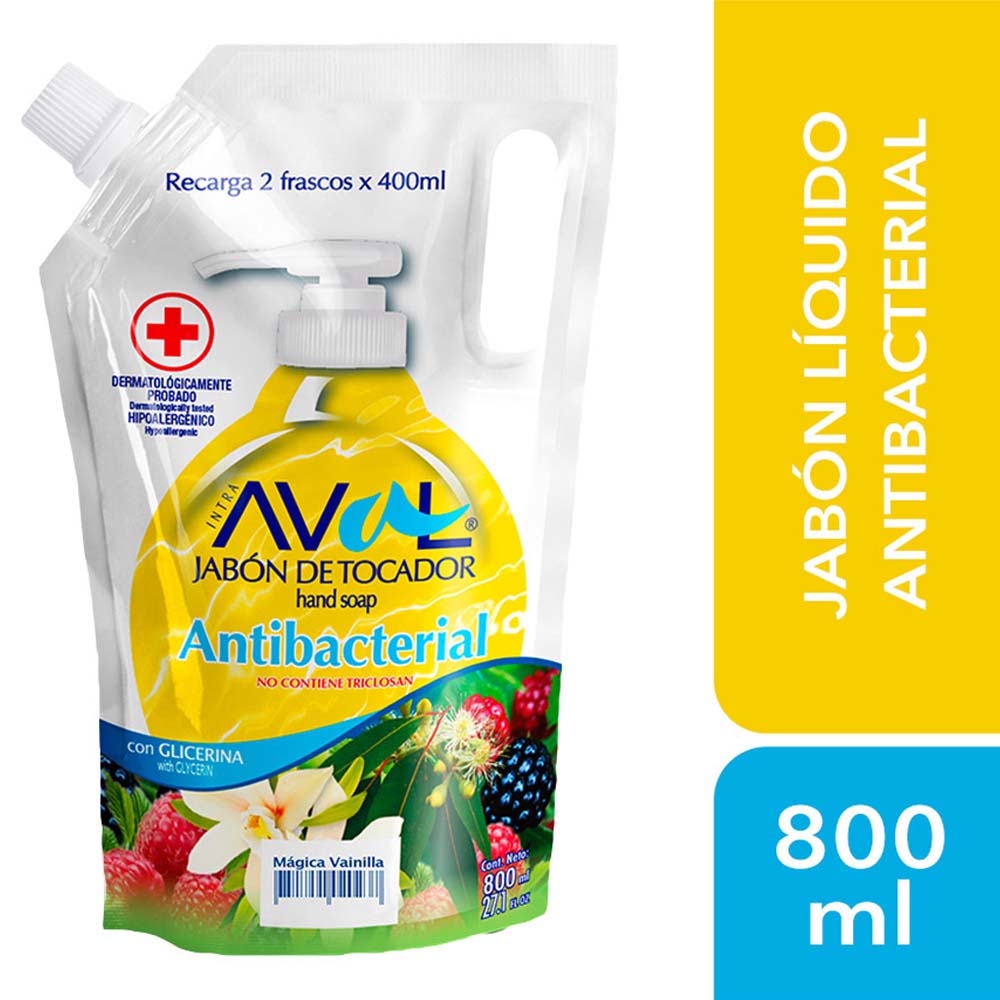 Jabón Líquido Antibacterial AVAL Mágica Vainilla Doypack 800ml