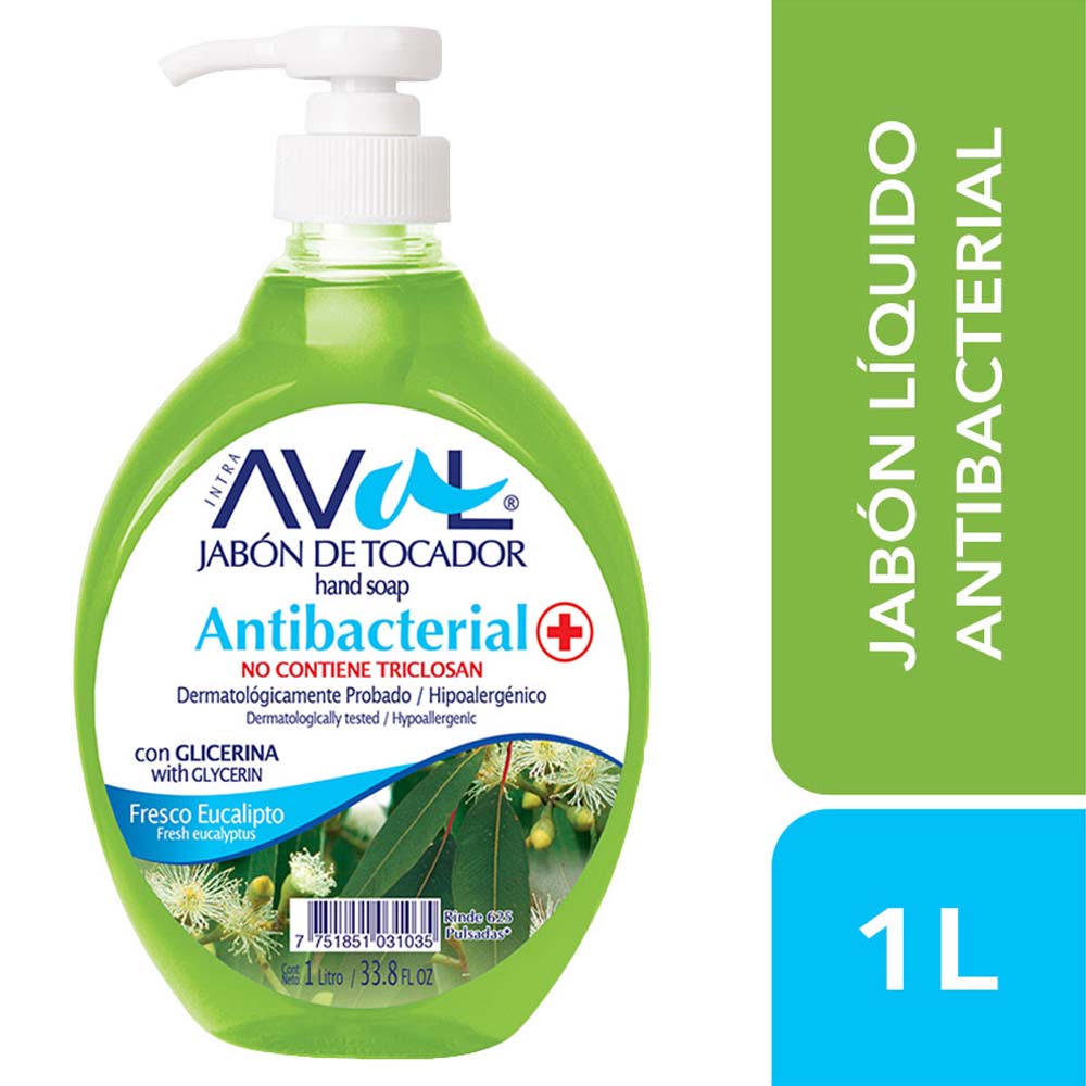 Jabón Líquido Antibacterial AVAL  Eucalipto Frasco 1L