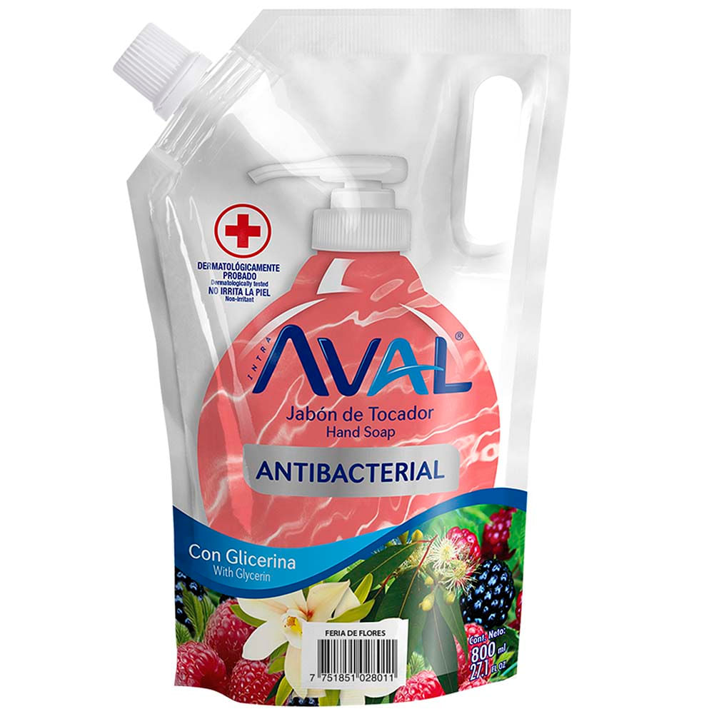 Jabón Líquido Antibacterial AVAL Feria Flores Doypack 800 ml