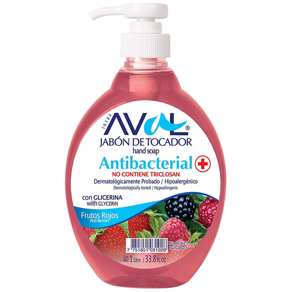 Jabón Líquido Antibacterial AVAL Frutos Rojos Frasco 1L