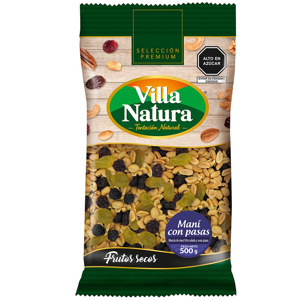 Maní con Pasas VILLA NATURA Bolsa 500g