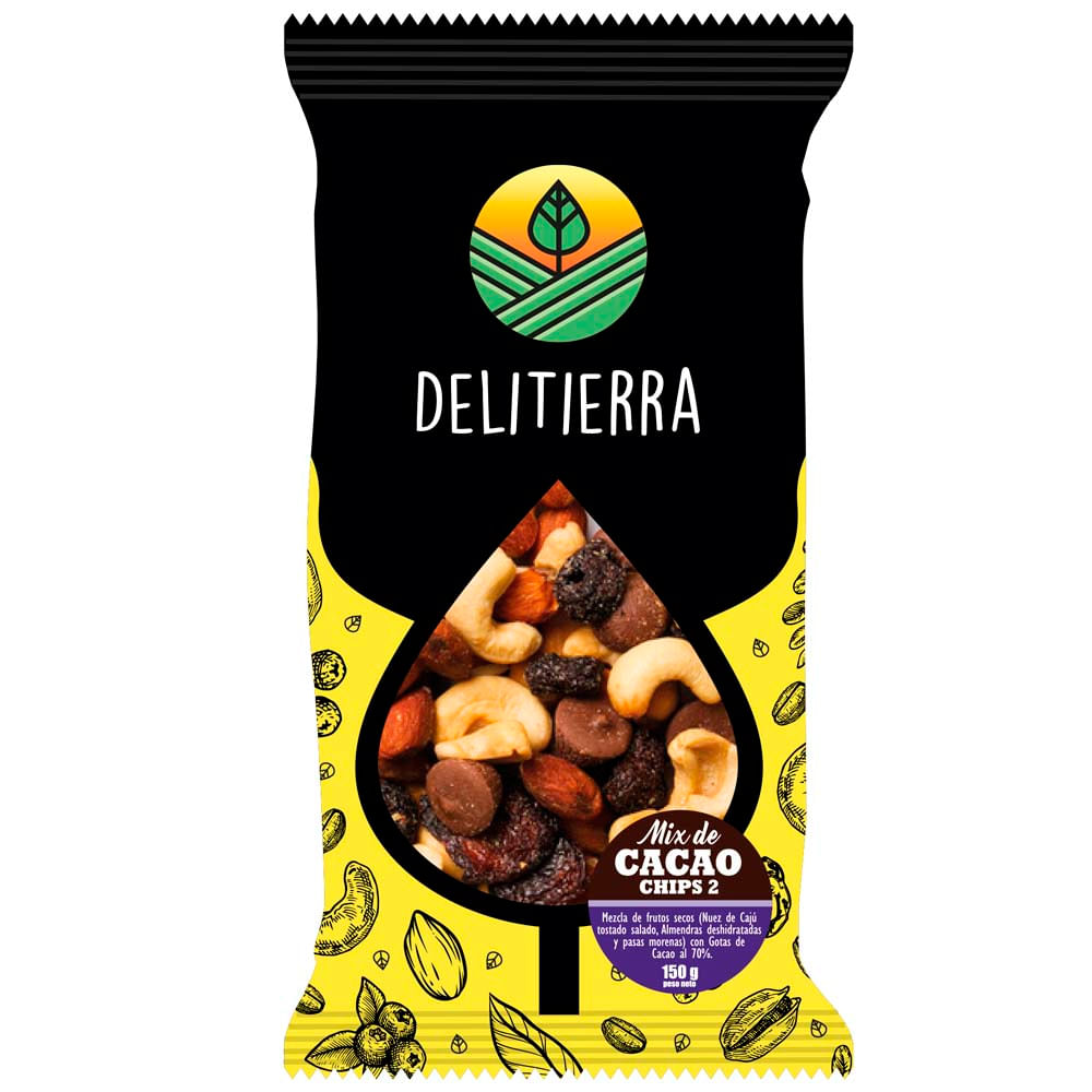 Mix DELITIERRA Cacao chips con Pasas Morenas Bolsa 150g