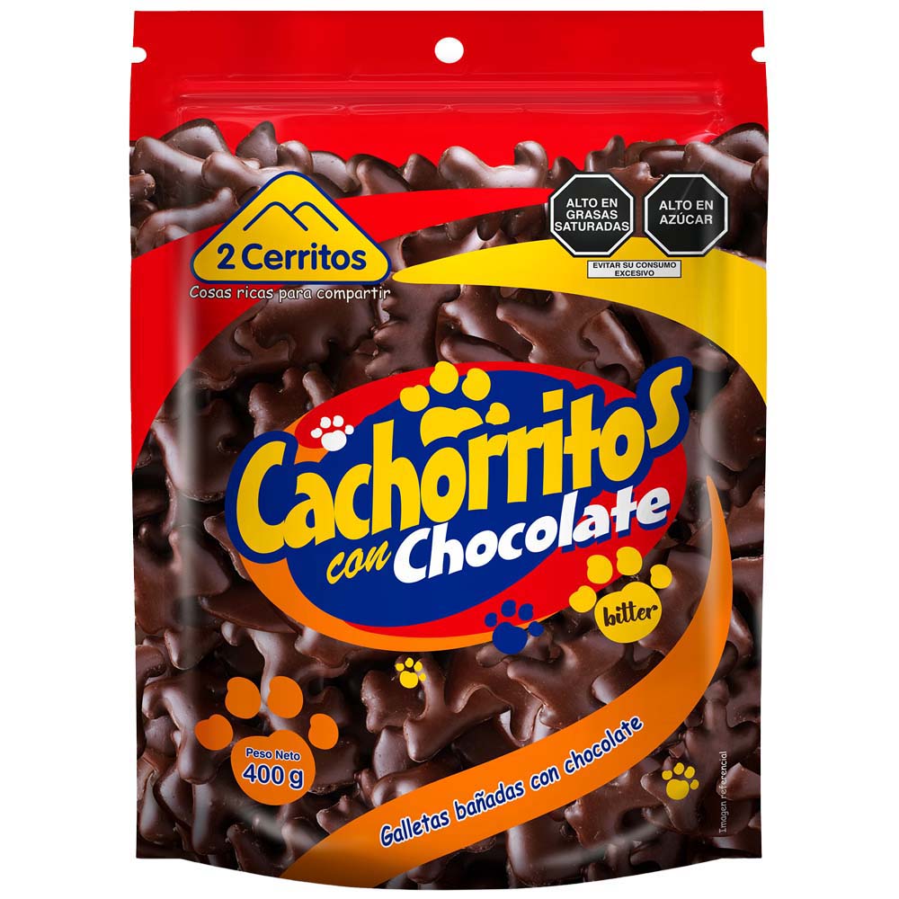 Galletas Bañadas de Chocolate 2 CERRITOS Cachorritos Bolsa 400g