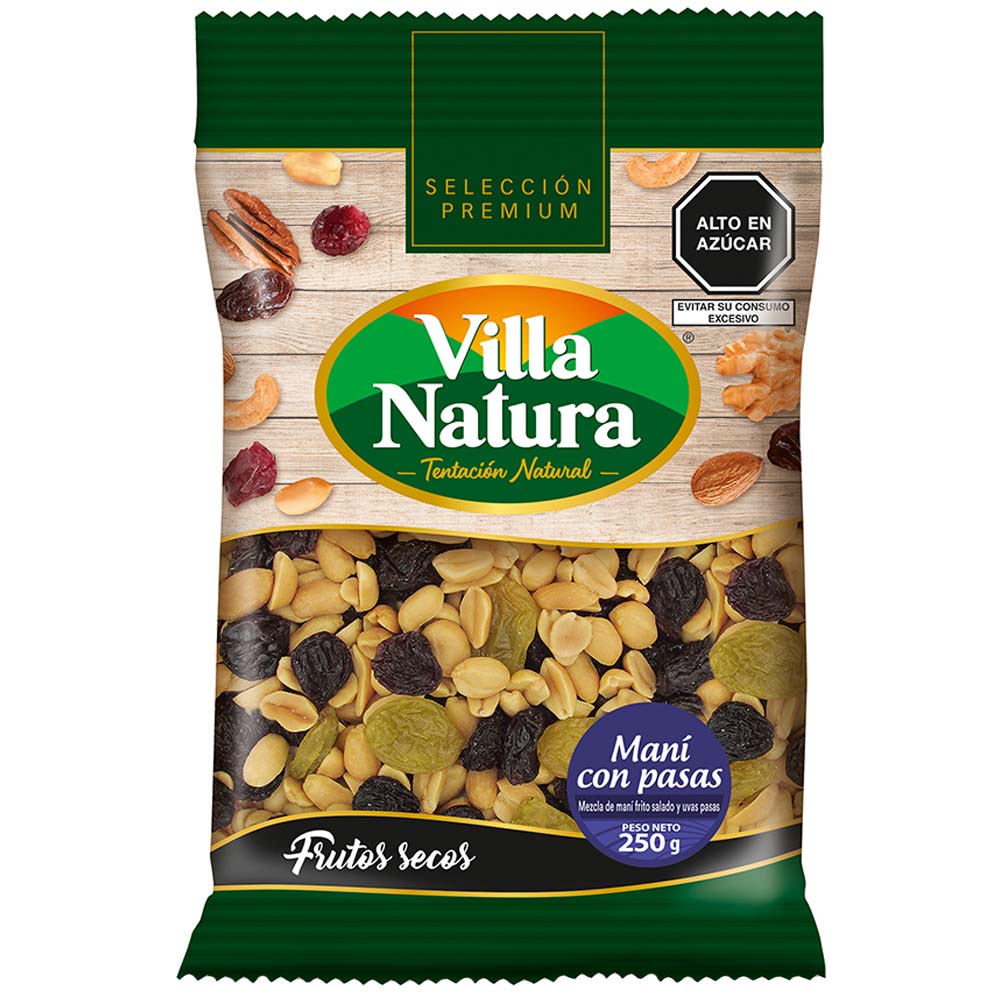Maní con Pasas sin Sal Villa Natura 250g
