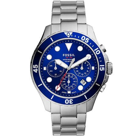 Reloj Fossil FB-03 FS5724 Para Hombre Fecha Cronómetro Acero Inoxidable - Plateado Azul