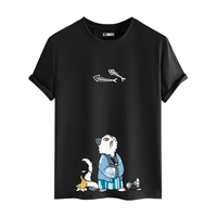 Polo Hombre Yansus Negro  con Estampado Gato