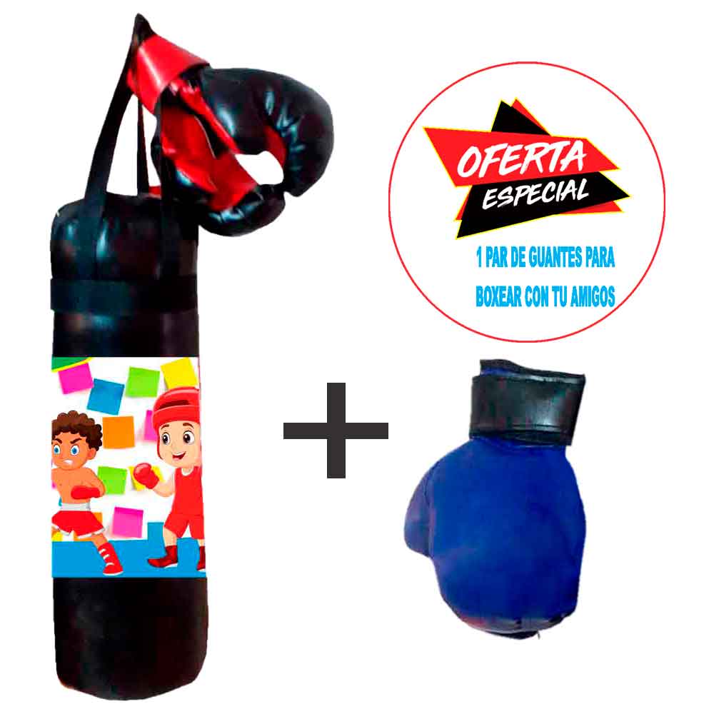 Saquito de Box para Niños + Guantes + Un par de Guantes de oferta de Color Negro