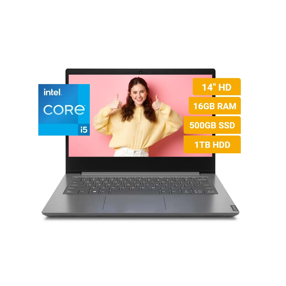 Laptop Lenovo V14 Intel Core i5-1135G7 16GB RAM 500GB SSD y 1TB HDD 14" HD FreeDos