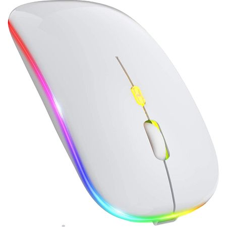 Mouse Inalámbrico Recargable Bluetooth Dual con Iluminación LED RGB - Blanco
