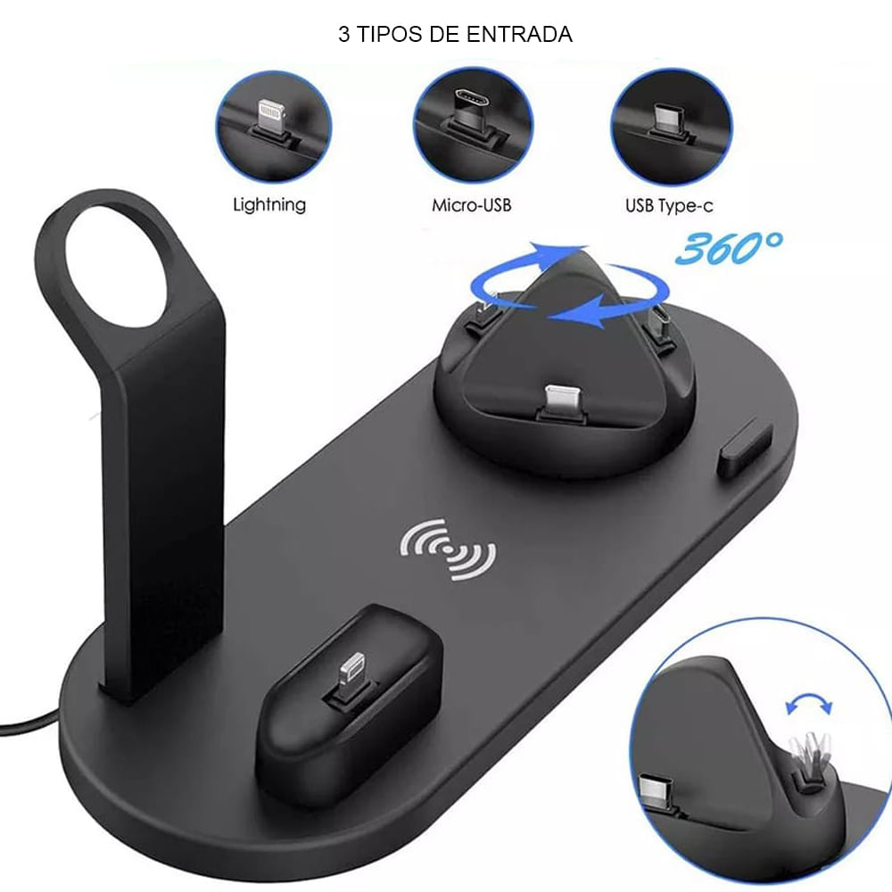Cargador inalámbrico 4 en1 para celulares Iphone, Android, Apple watch y Audifonos