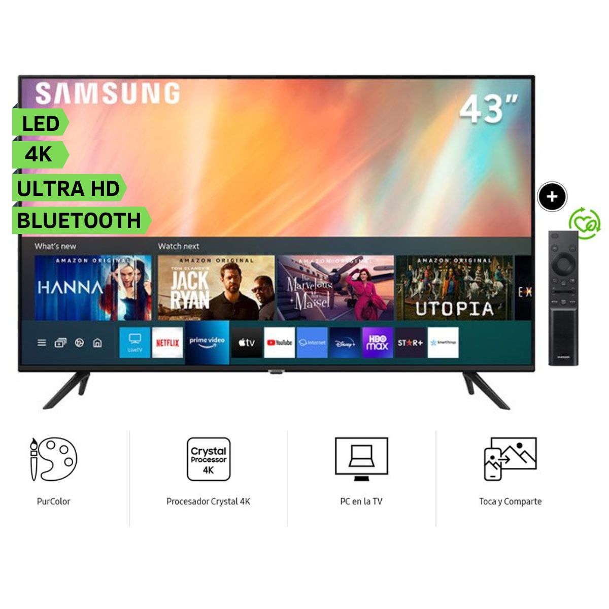 Televisor Samsung LED Smart TV Crystal Ultra HD 4K 43" UN43AU7090GXPE