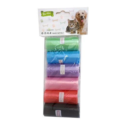 Pack 6 Bolsas de Colores Desechables Para Heces de Perro Mascotas.  Biodegradable