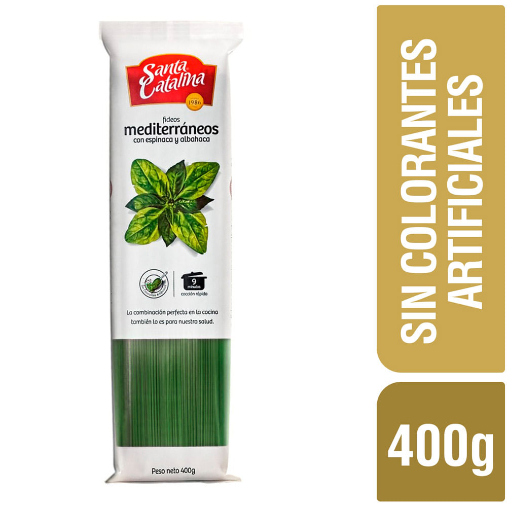 Fideos Spaguetti SANTA CATALINA Mediterráneo Espinaca y Albahaca Bolsa 400g