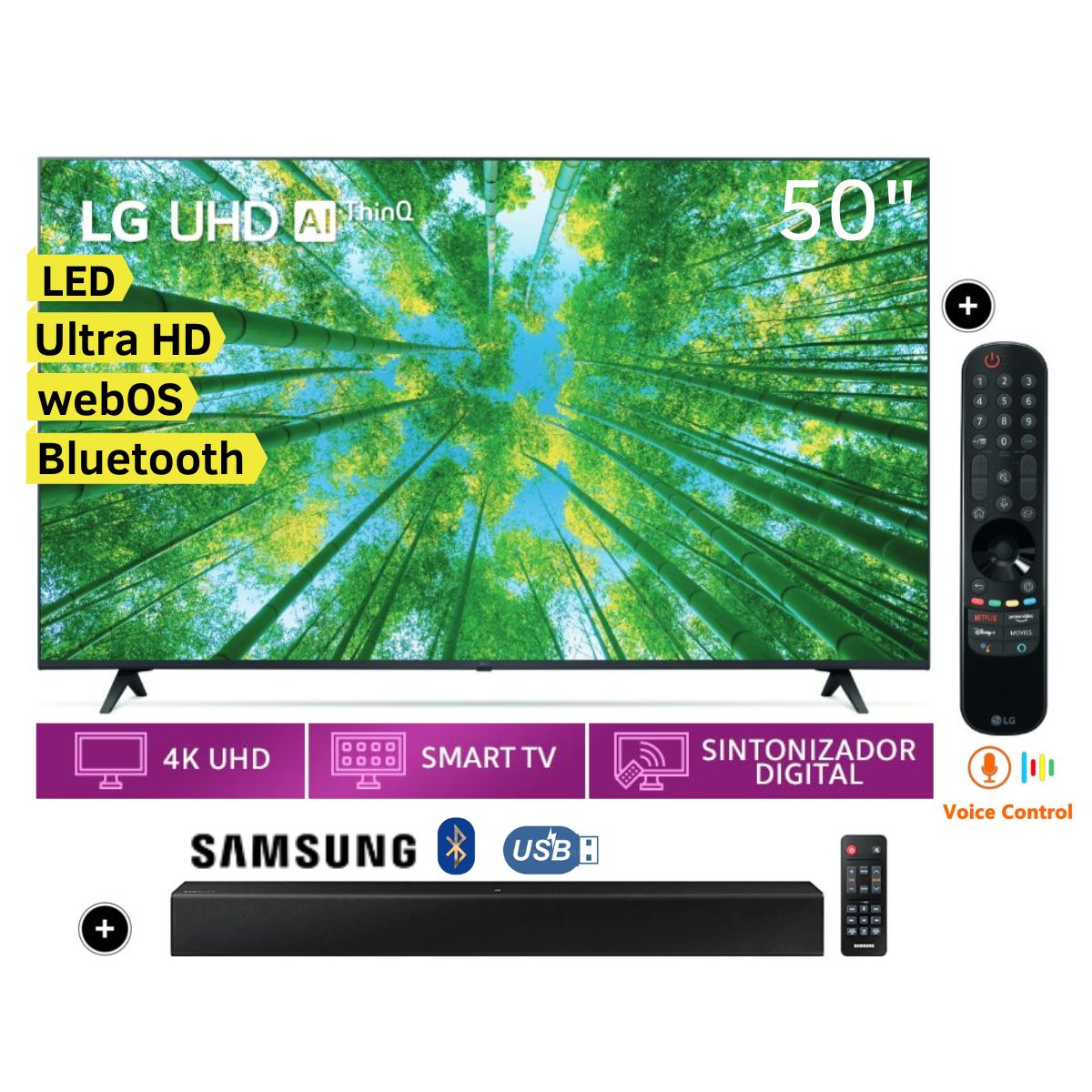 Televisor LG 50" LED Smart Tv Ultra HD 4K ThinQ AI 50UQ8050PSB + Soundbar HW-T400