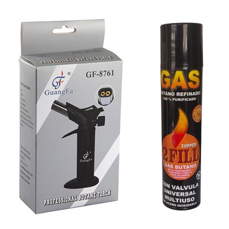 Kit Soplete Flameador Profesional Cocina Recargable Doble Cañon + Gas Butano