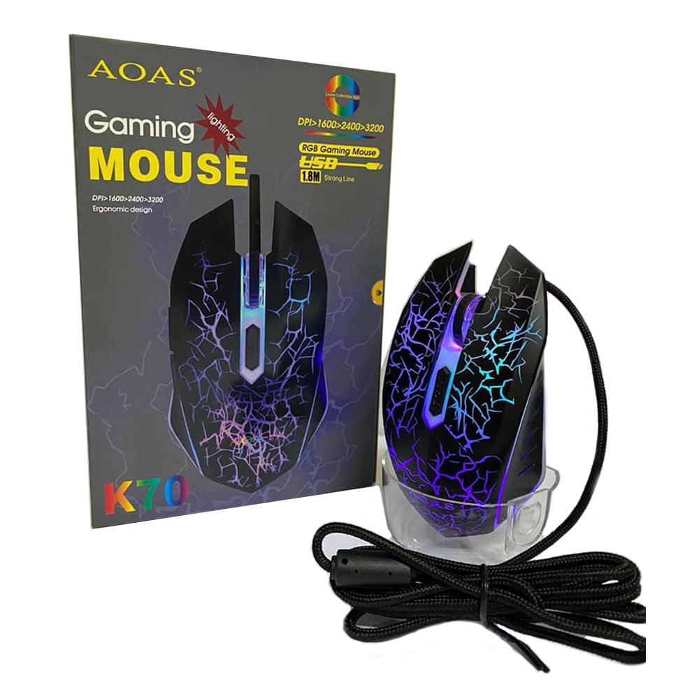 Mouse Gamer Aoas K70 Rgb Iluminacion Led 3200 Dpi Cable 1.8m