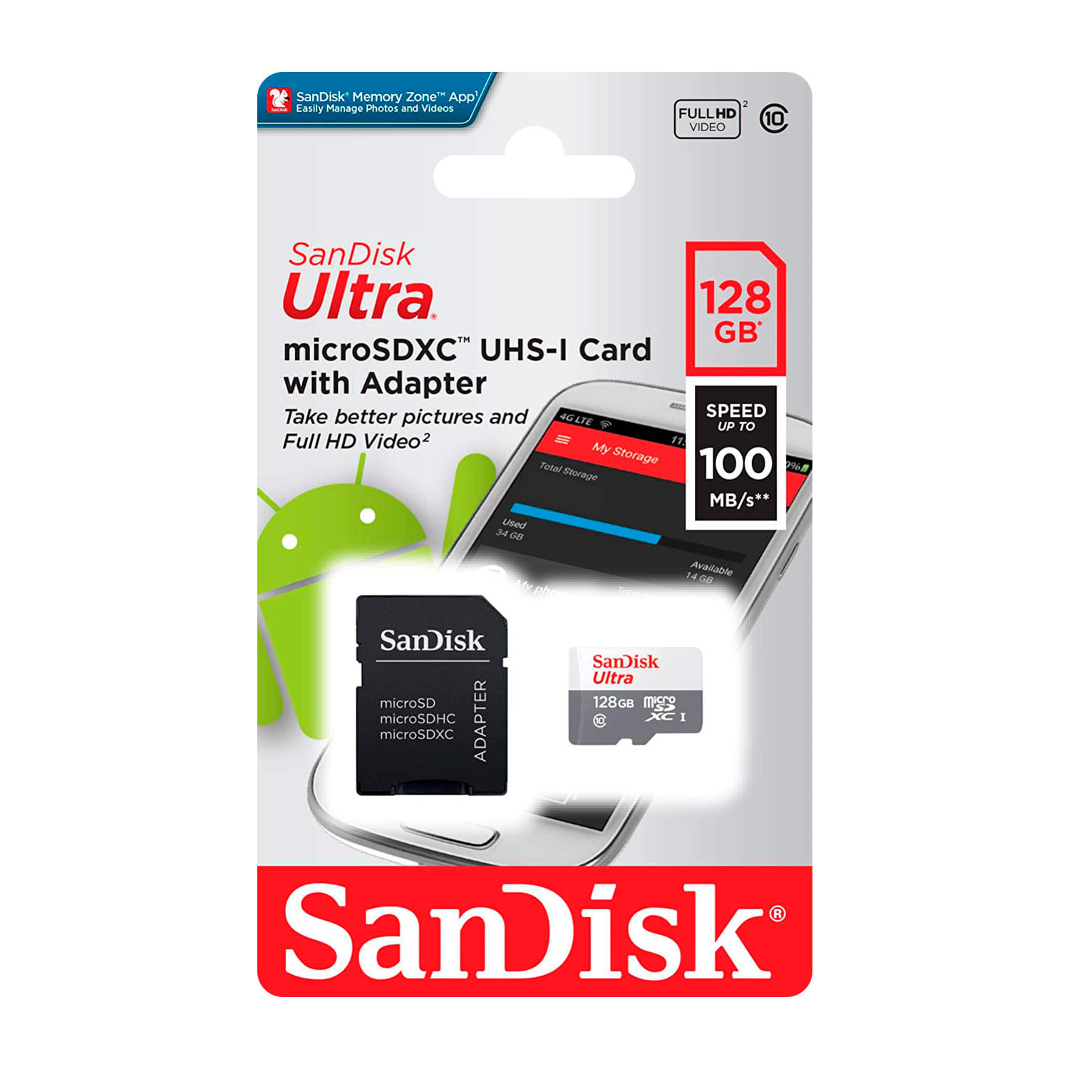 Memoria Micro SD Sandisk 128GB UHS-I C-10 C-Adaptador 100MB/s