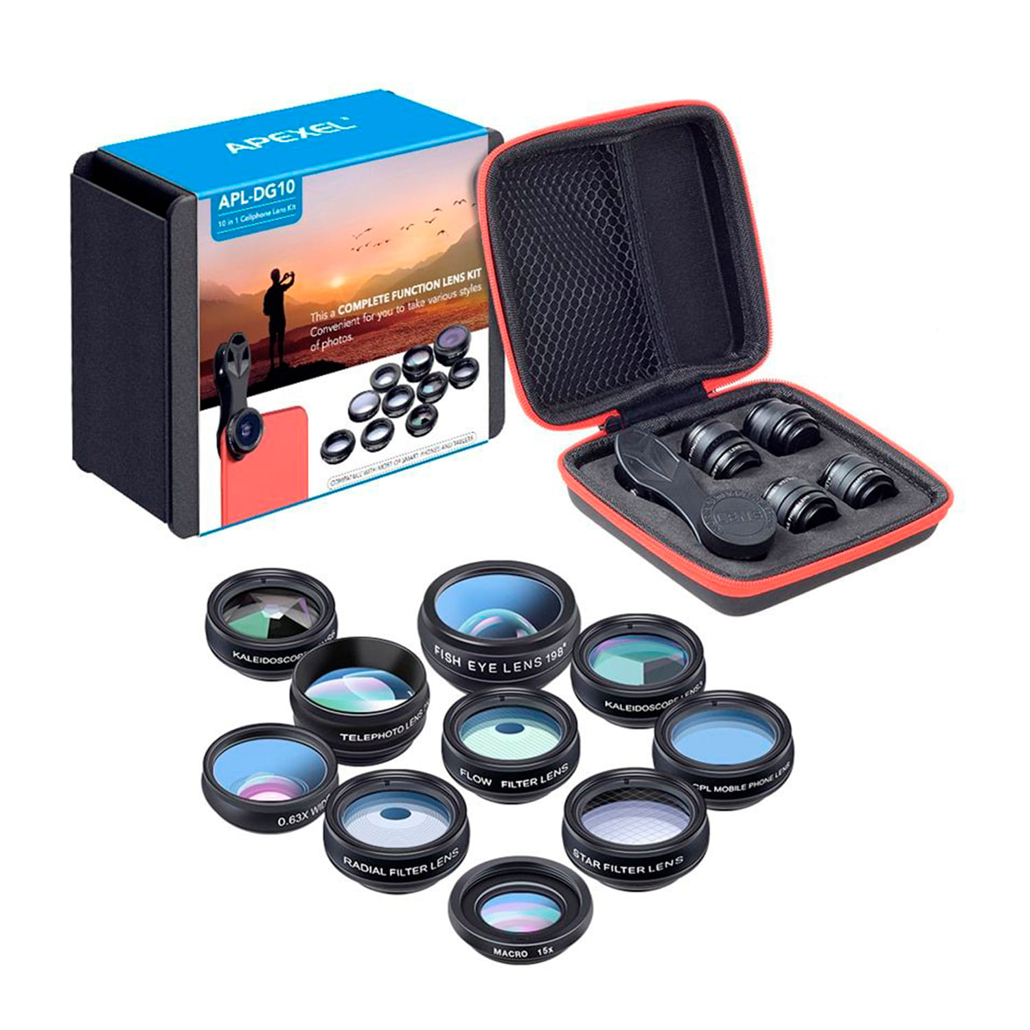 Kit De Lentes Apexel 10 En 1 Para Smartphone DG10 Negro