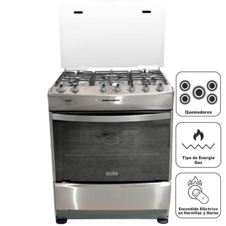 Cocina a Gas SOLE COSOL034 5 Quemadores Paris Acero Inox | plazaVea -  Supermercado