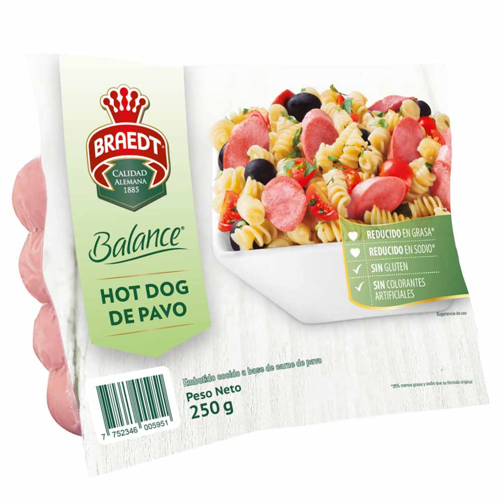 Hot Dog de Pavo BRAEDT Balance Paquete 250g
