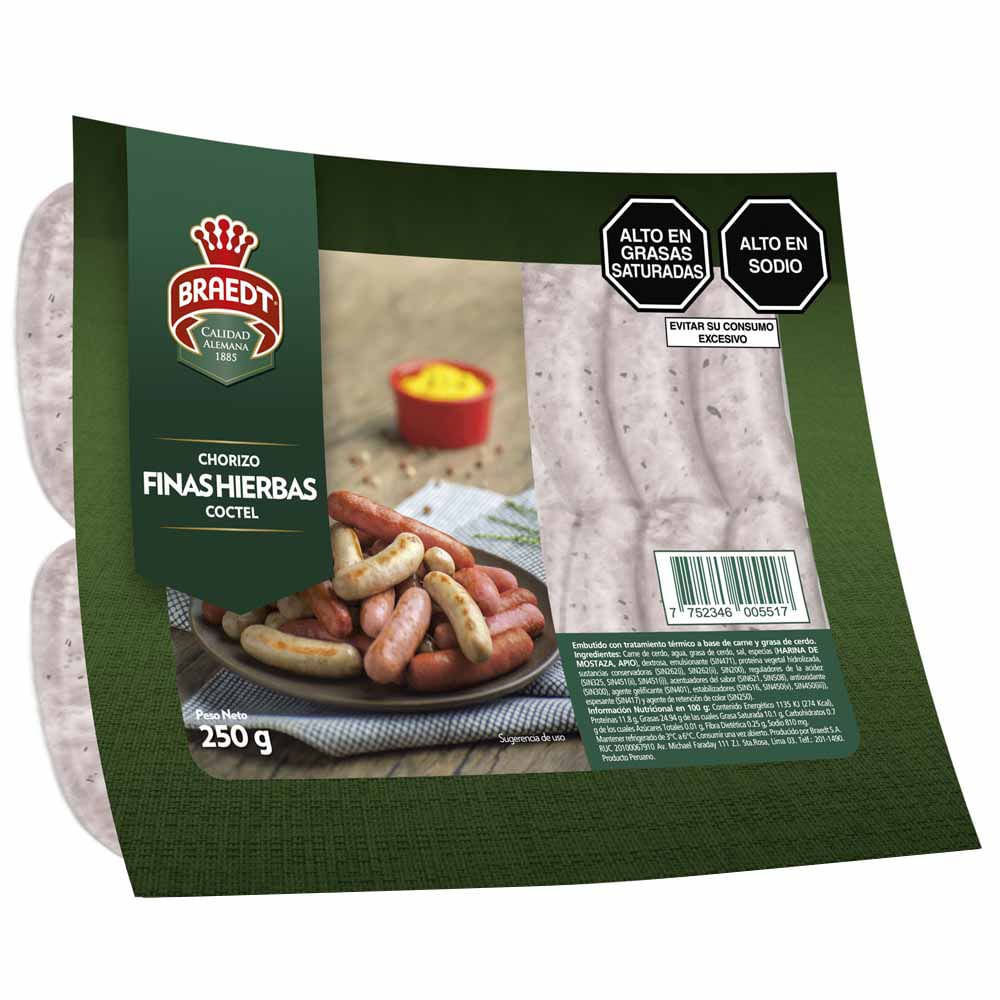 Chorizo Finas Hierbas Cocktail BRAEDT Paquete 250g