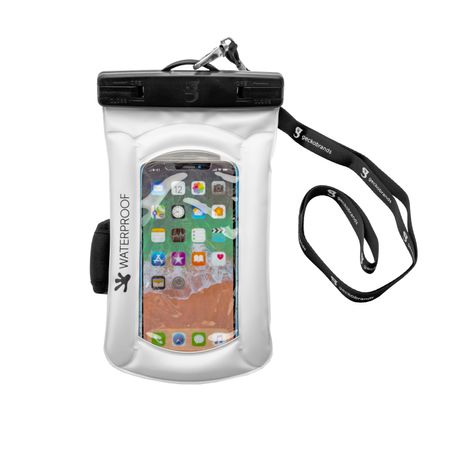 Float phone dry bag with arm band White Geckobrands